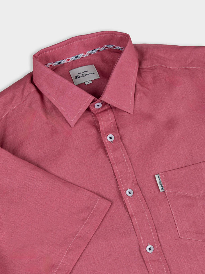 Linen Short Sleeve Shirt - Salmon - view 4