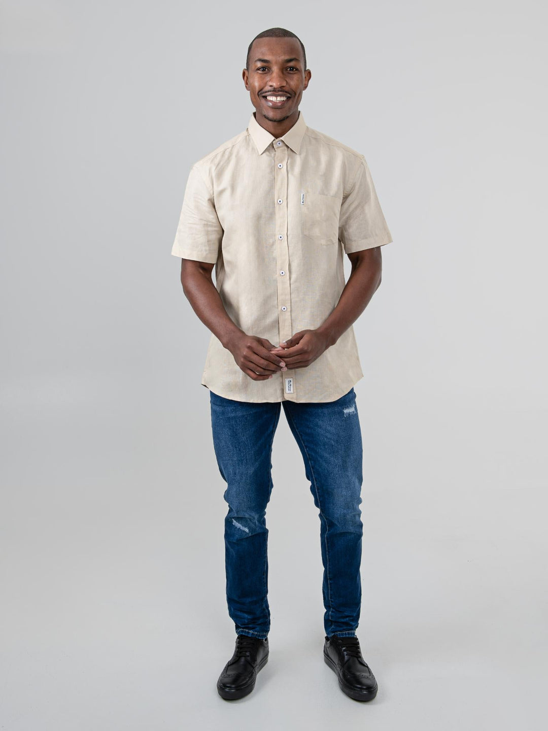 Linen Short Sleeve Shirt - Sand - view 4