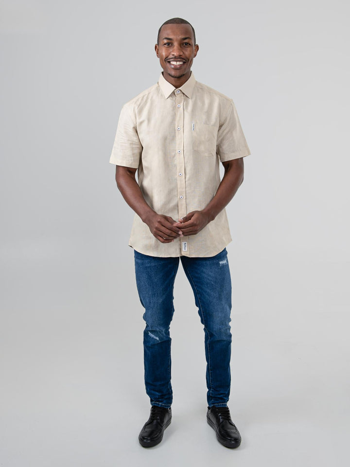 Linen Short Sleeve Shirt - Sand - view 4