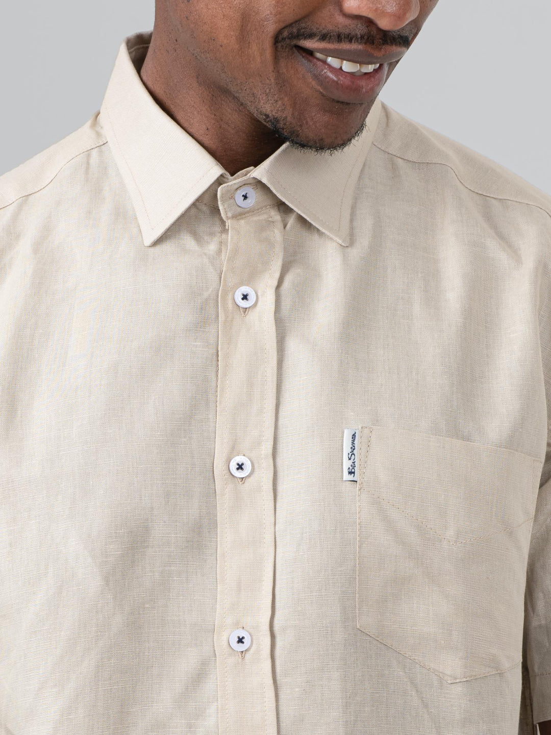 Linen Short Sleeve Shirt - Sand - view 3