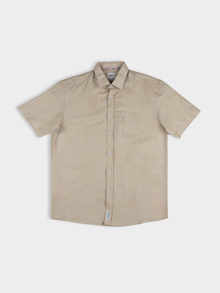 Linen Short Sleeve Shirt - Sand - view 5