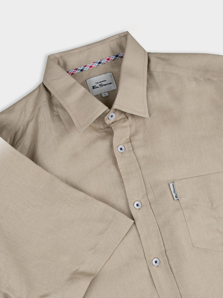 Linen Short Sleeve Shirt - Sand - view 6