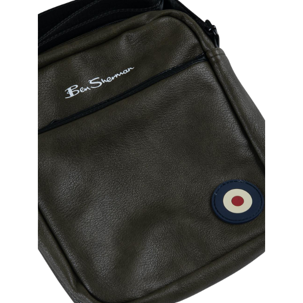 Ben Sherman Cross Body Bag in Dark Olive with embossed target logo front view