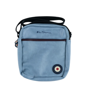 Ben Sherman Cross Body Bag in Skywalk Blue with embossed target logo front view