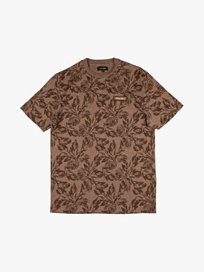 Cuba Libre Tee in Beige – all-over botanical print, crew neck, short sleeve unisex T-shirt by Partisan and Co