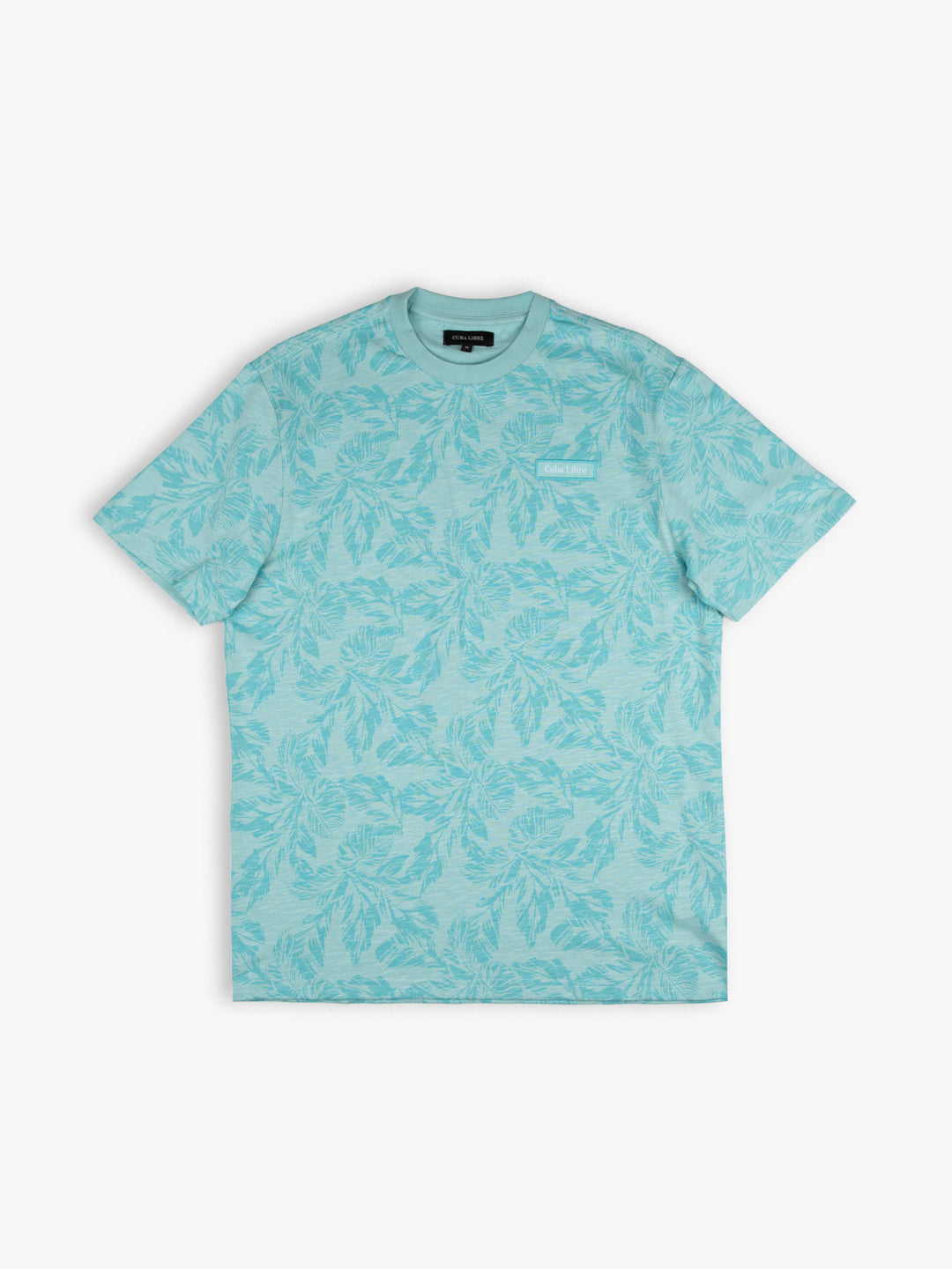 Cuba Libre Tee in Turquoise – all-over botanical print, crew neck, short sleeve unisex T-shirt by Partisan and Co