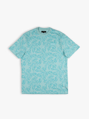 Cuba Libre Tee in Turquoise – all-over botanical print, crew neck, short sleeve unisex T-shirt by Partisan and Co