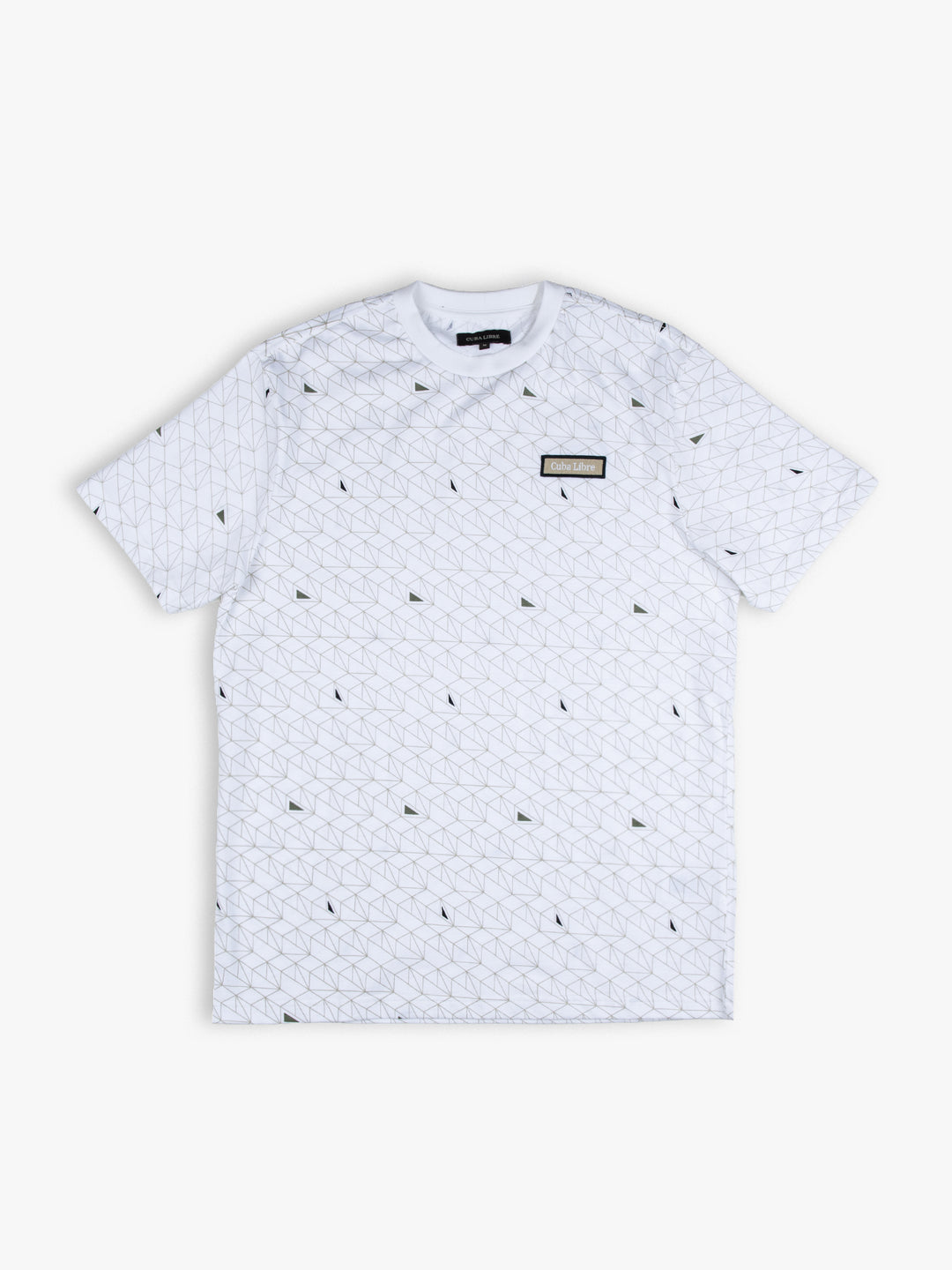 Cuba Libre Tee in White Geo – all-over geometric print, crew neck, short sleeve unisex T-shirt by Partisan and Co