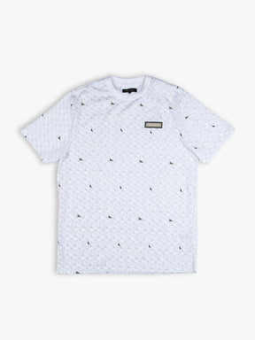 Cuba Libre Tee in White Geo – all-over geometric print, crew neck, short sleeve unisex T-shirt by Partisan and Co