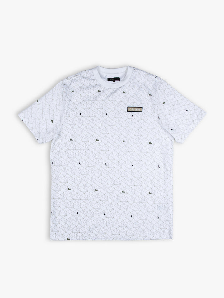 Cuba Libre Tee in White Geo – all-over geometric print, crew neck, short sleeve unisex T-shirt by Partisan and Co