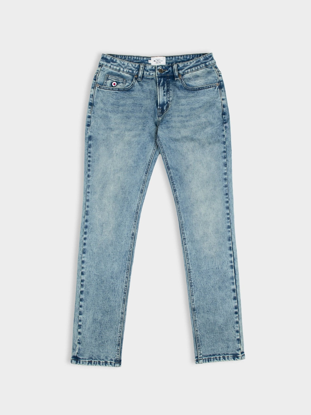 SLIM FIT SAND WASH DENIM - Mid Blue