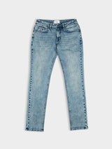 SLIM FIT SAND WASH DENIM - Mid Blue