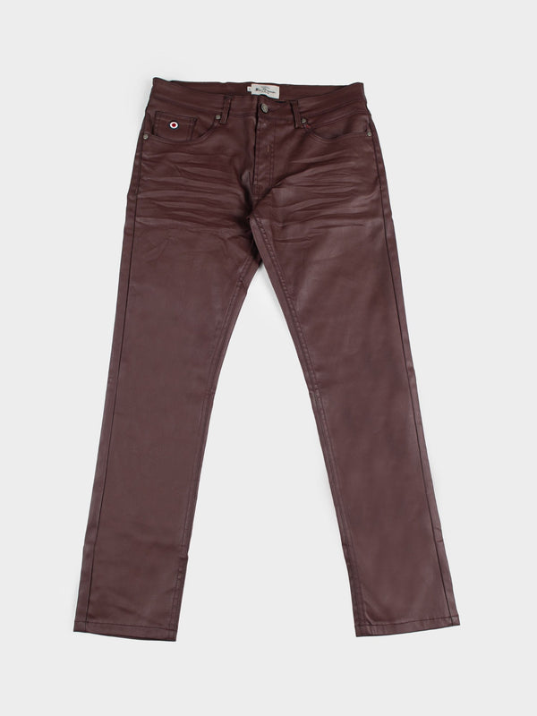 Wax Leather Coated Denim - Burgundy