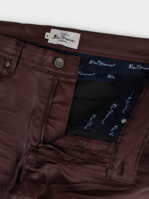 Wax Leather Coated Denim - Burgundy