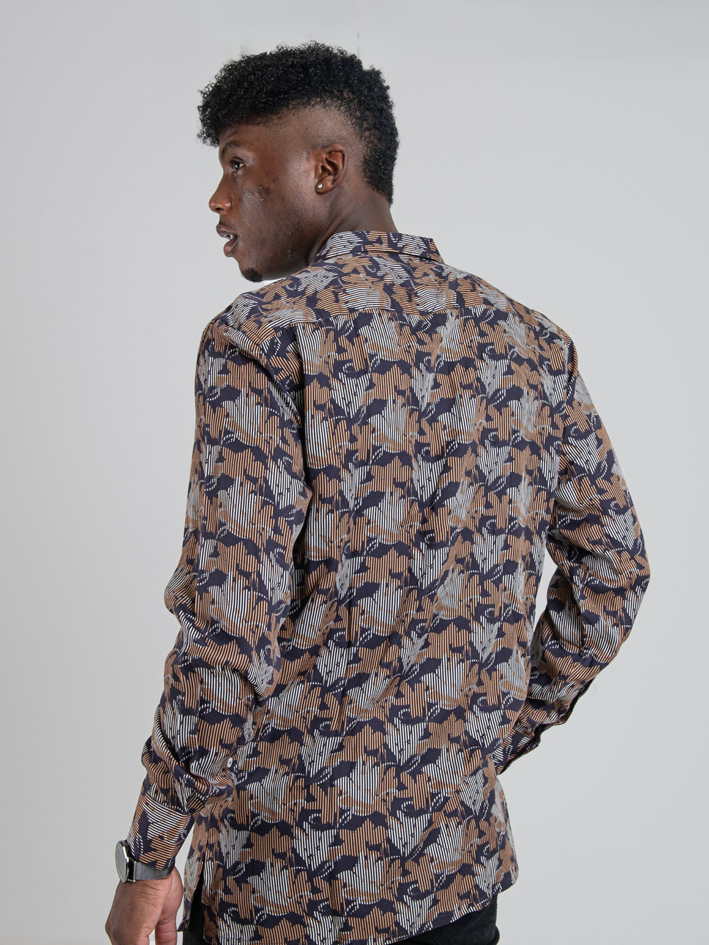Mateo Tencel Print Long Sleeve Shirt - Walnut - view 2