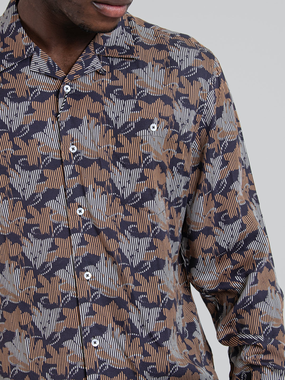 Mateo Tencel Print Long Sleeve Shirt - Walnut - view 3