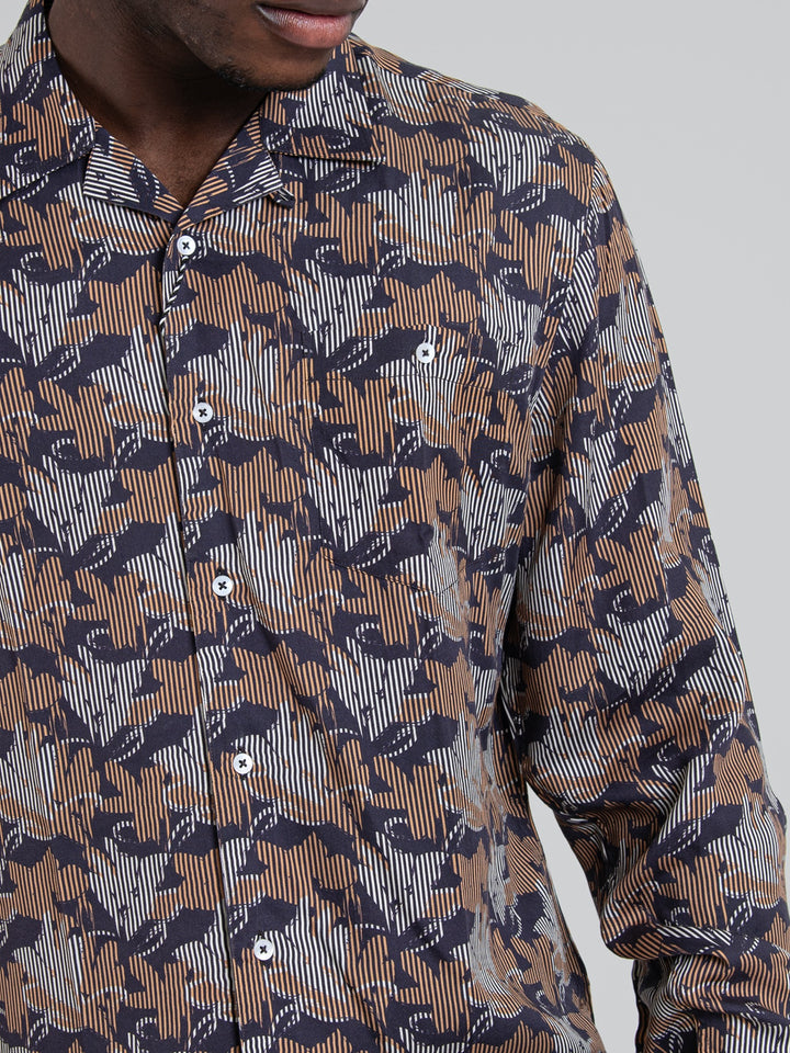Mateo Tencel Print Long Sleeve Shirt - Walnut - view 3