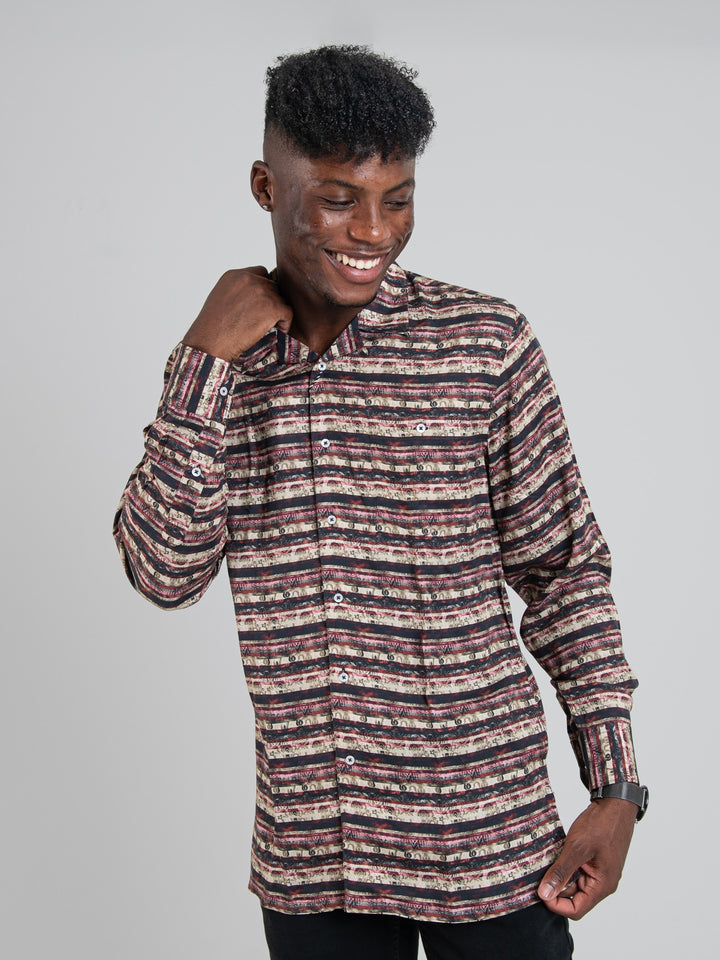 Mario Tencel Print Long Sleeve Shirt - Berry