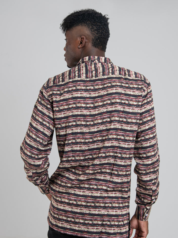 Mario Tencel Print Long Sleeve Shirt - Berry - view 2