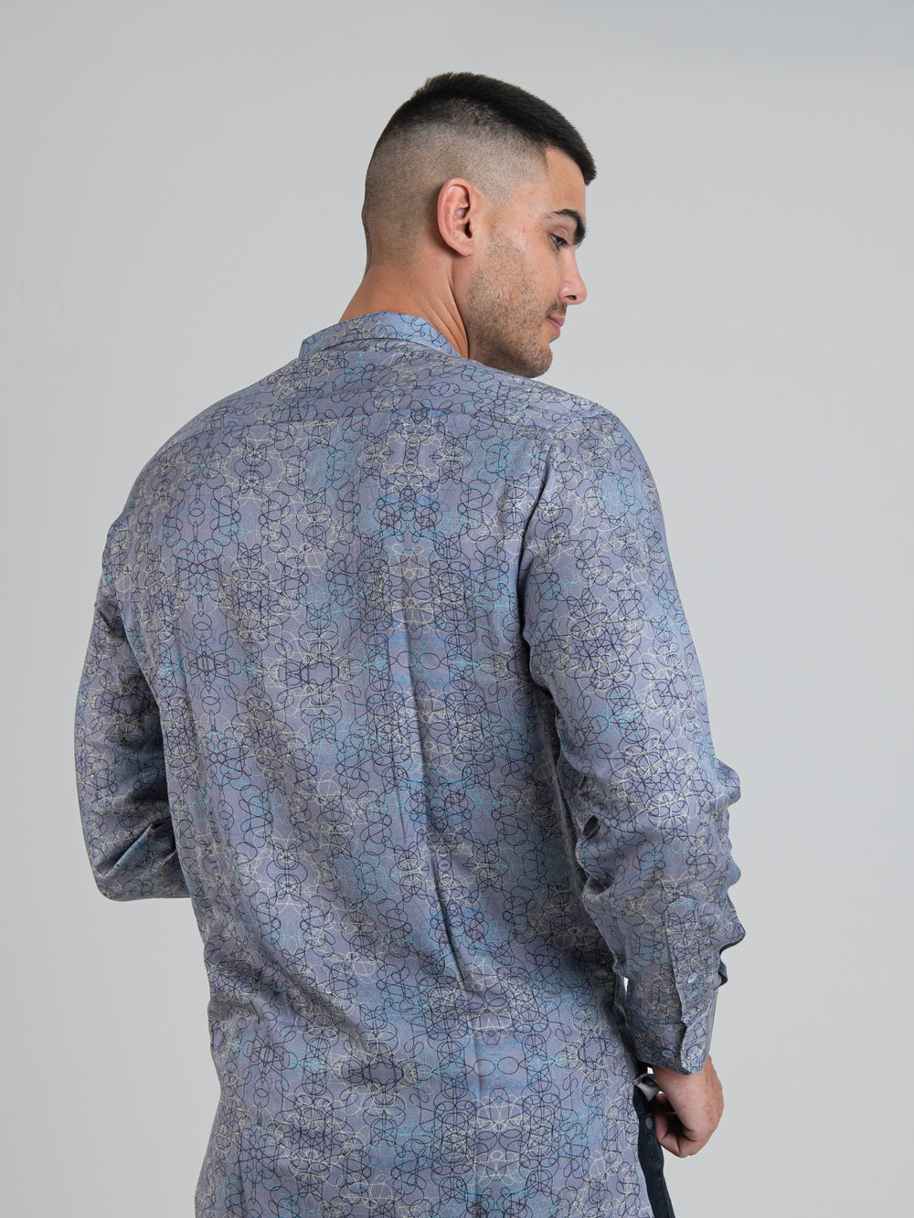 Javier Tencel Print Long Sleeve Shirt - Ash Grey - view 2