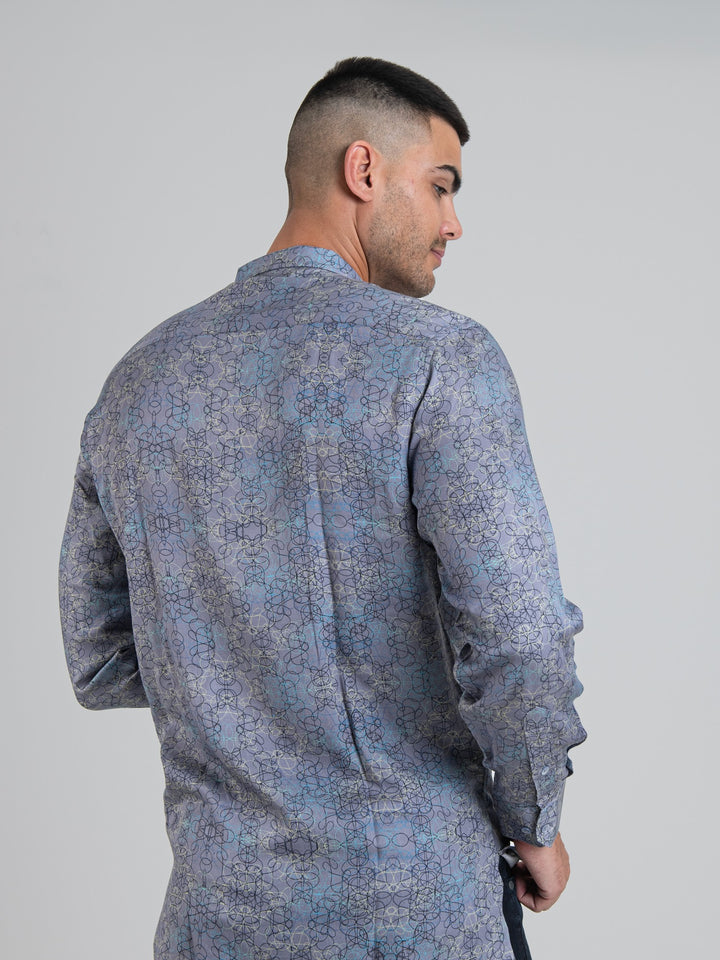 Javier Tencel Print Long Sleeve Shirt - Ash Grey - view 2
