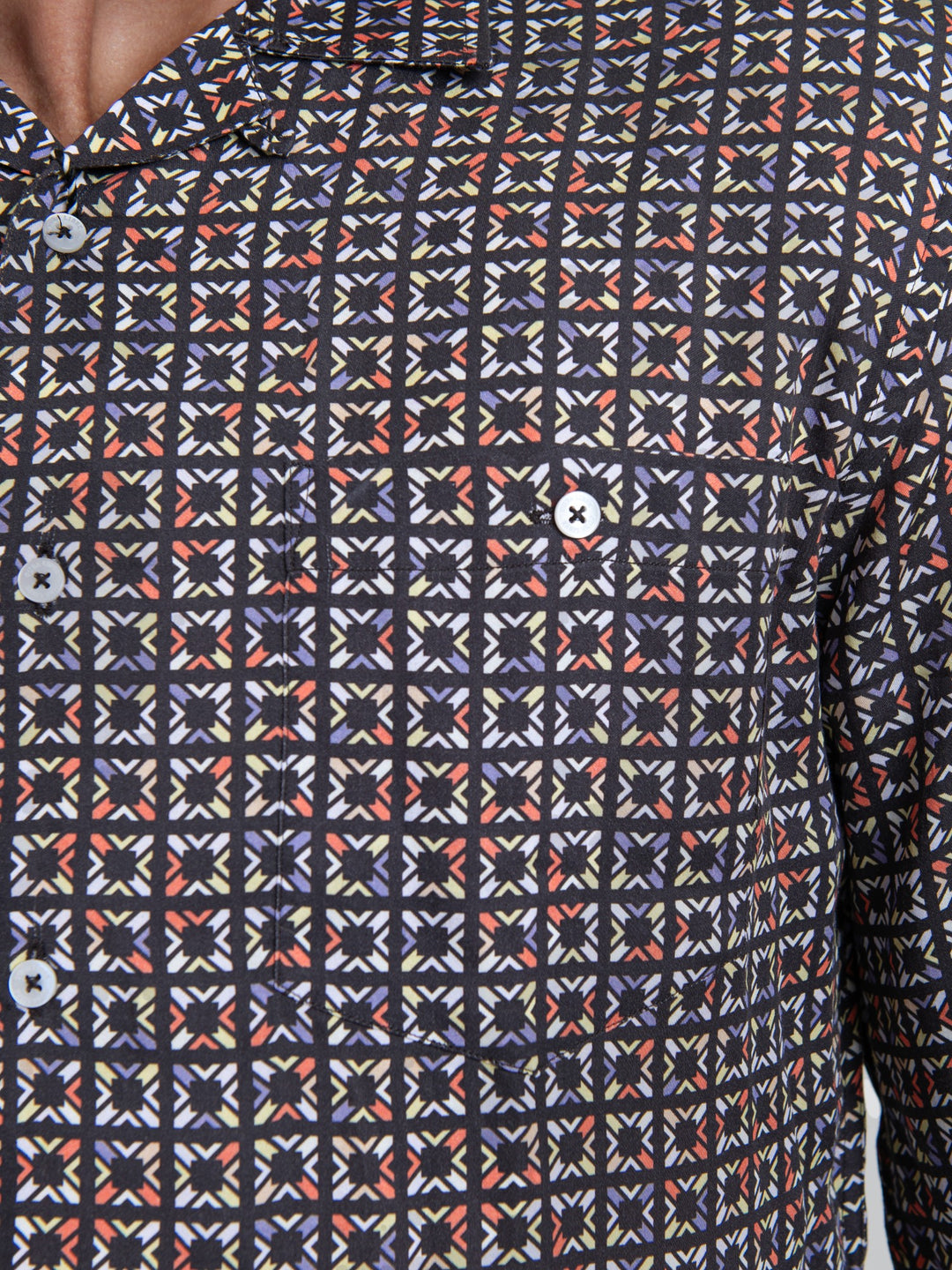 DeJuan Tencel Print Long Sleeve Shirt - Black