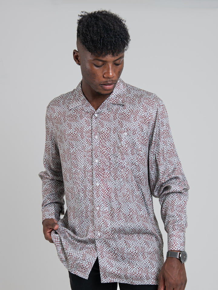 Toni Tencel Print Long Sleeve Shirt - Wine Multi
