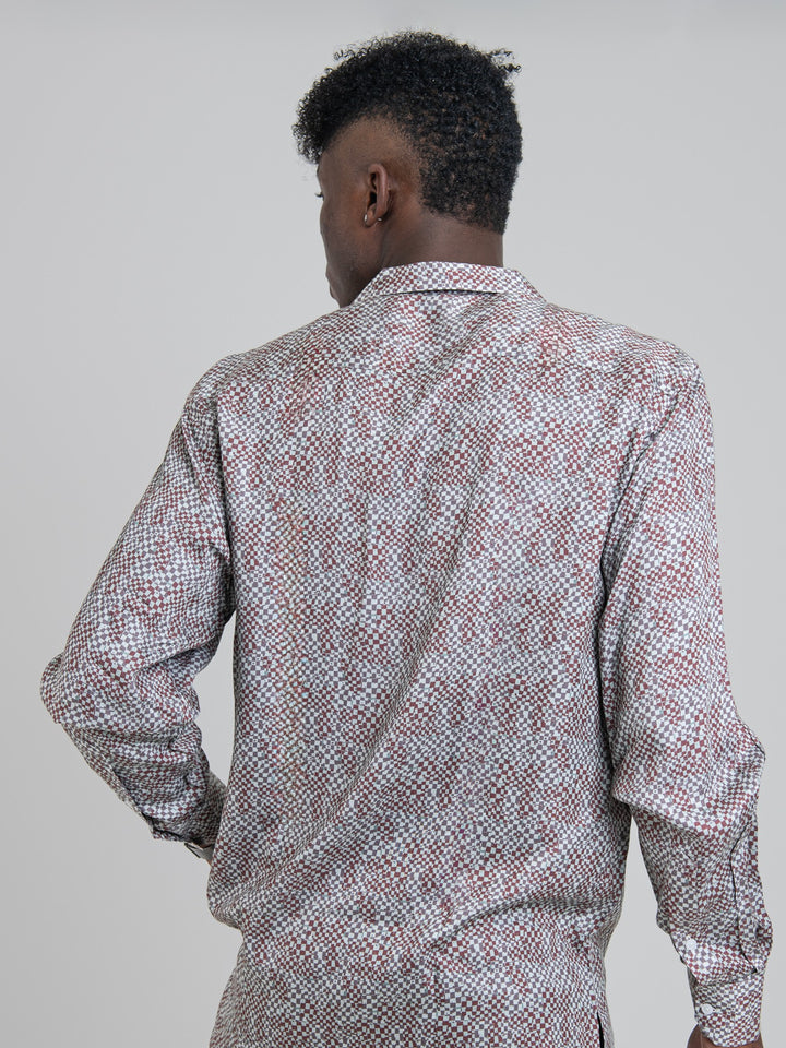 Toni Tencel Print Long Sleeve Shirt - Wine Multi - view 2
