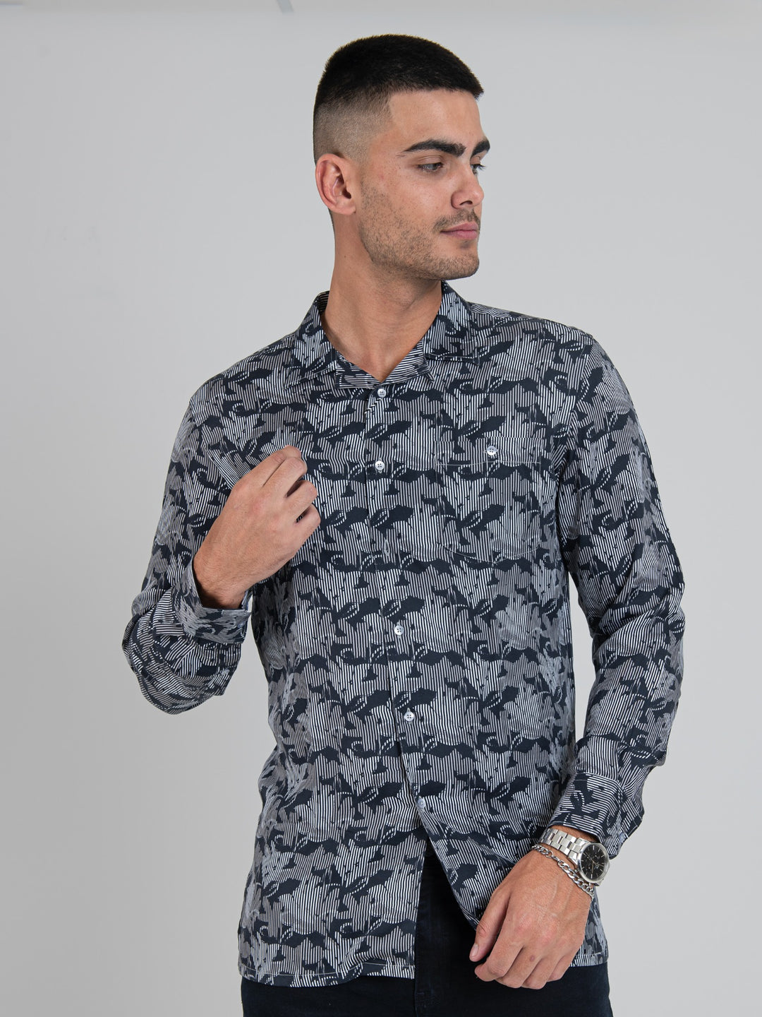 Miguel Tencel Print Long Sleeve Shirt - Black