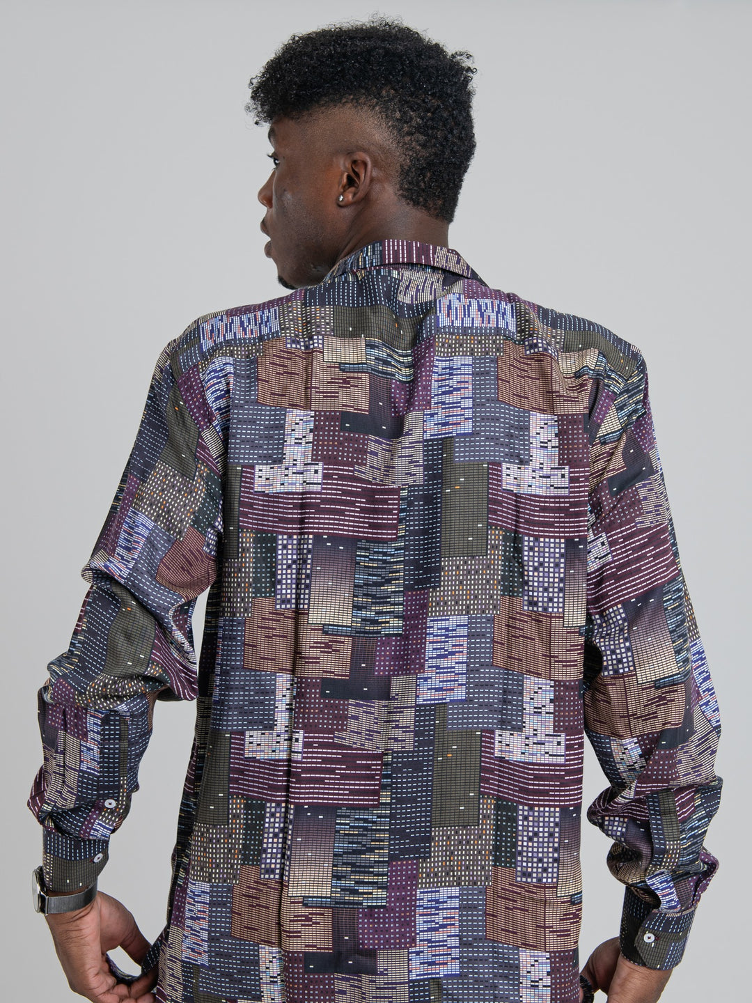 Hector Tencel Print Long Sleeve Shirt - Navy / Wine - view 2