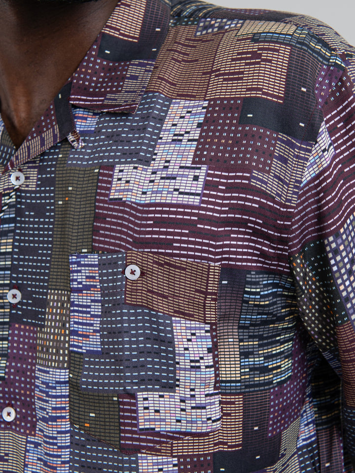 Hector Tencel Print Long Sleeve Shirt - Navy / Wine - view 3