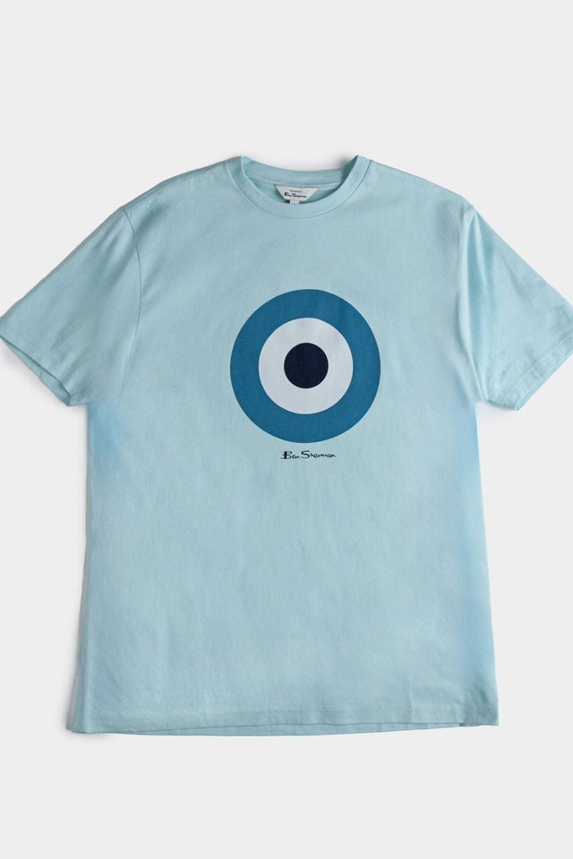 Ben Sherman Summit Target Tee - Flat Lay View of Light Blue Crewneck T-Shirt with Target Print
