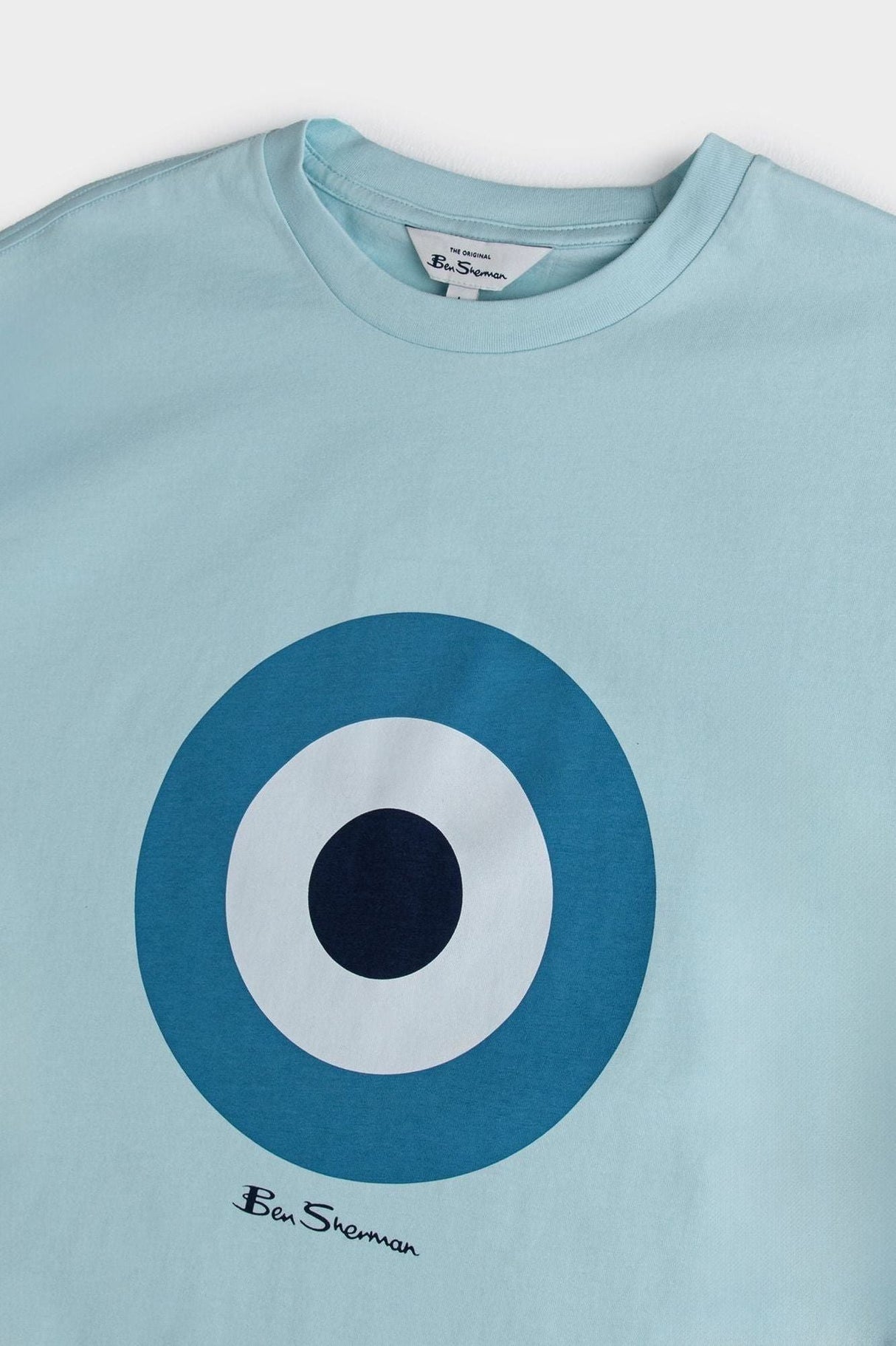 Ben Sherman Summit Target Tee - Close-Up of Concentric Circle Target Print on Light Blue Fabric
