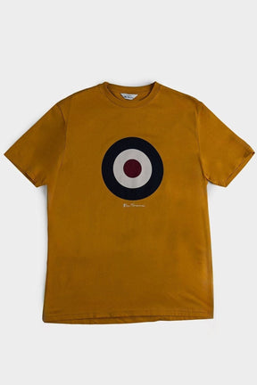 Ben Sherman Target Tee in Dijon Yellow – Flat lay product shot of men's cotton crew neck t-shirt with iconic target chest print