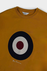 Ben Sherman Target Tee in Dijon Yellow – Detail close-up of the iconic Ben Sherman target chest print and crew neck collar