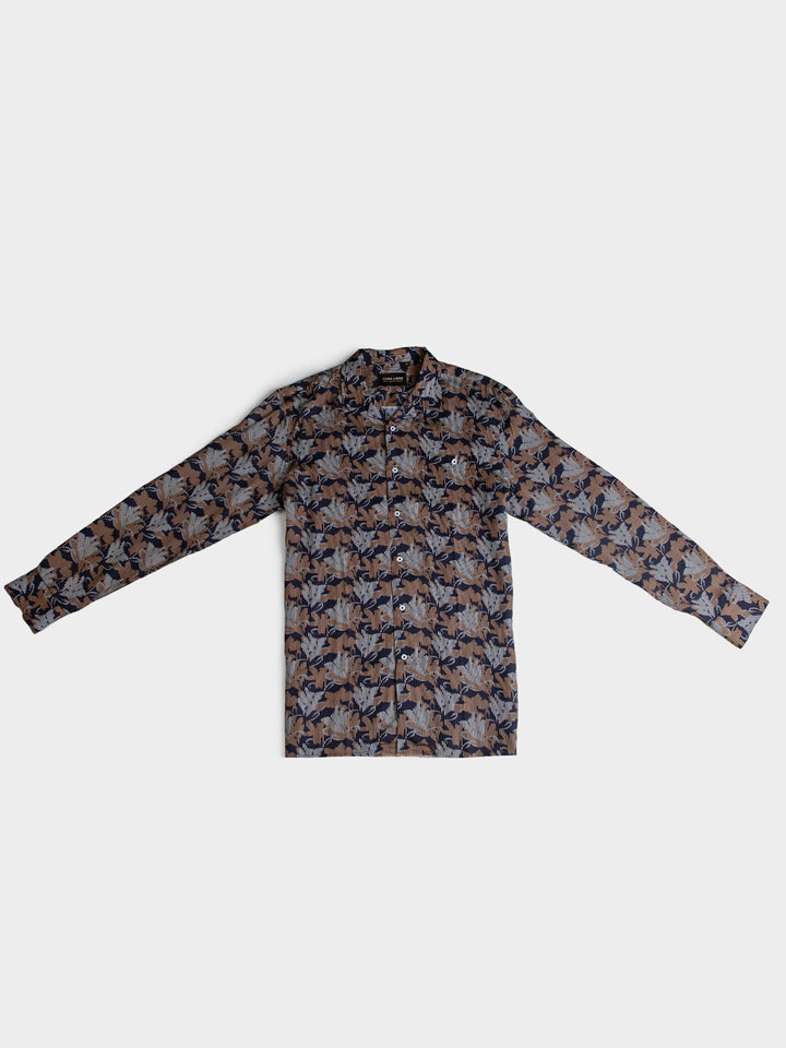 Mateo Tencel Print Long Sleeve Shirt - Walnut - view 4