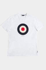 Ben Sherman White Target Tee - Flat Lay Ghost Mannequin View of White Crewneck T-Shirt with Target Print
