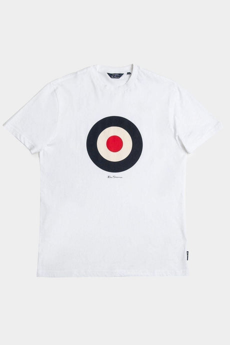 Ben Sherman White Target Tee - Flat Lay Ghost Mannequin View of White Crewneck T-Shirt with Target Print
