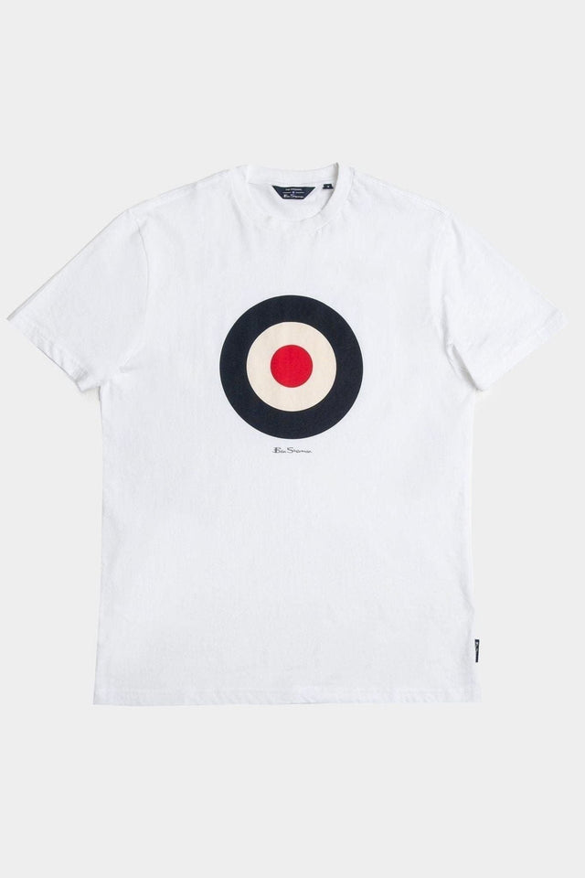 Ben Sherman White Target Tee - Flat Lay Ghost Mannequin View of White Crewneck T-Shirt with Target Print
