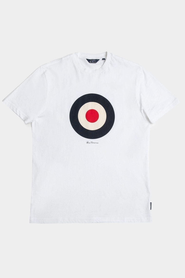 Ben Sherman White Target Tee - Flat Lay Ghost Mannequin View of White Crewneck T-Shirt with Target Print
