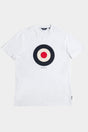 Ben Sherman White Target Tee - Flat Lay Ghost Mannequin View of White Crewneck T-Shirt with Target Print
