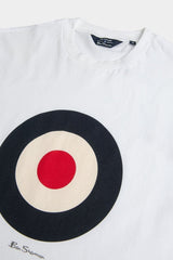 Ben Sherman White Target Tee - Close-Up Flat Lay of Concentric Circle Target Print with Ben Sherman Logo
