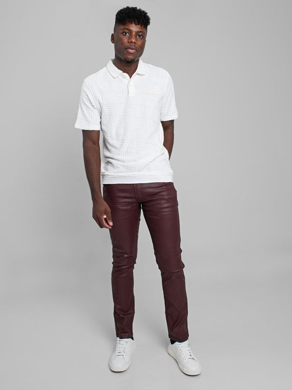 Wax Leather Coated Denim - Burgundy