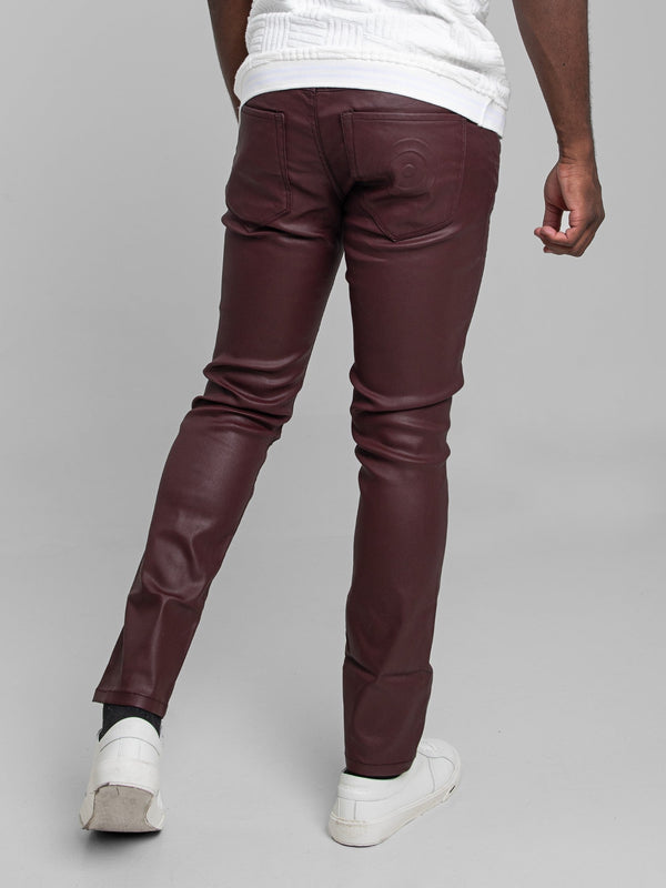 Wax Leather Coated Denim - Burgundy