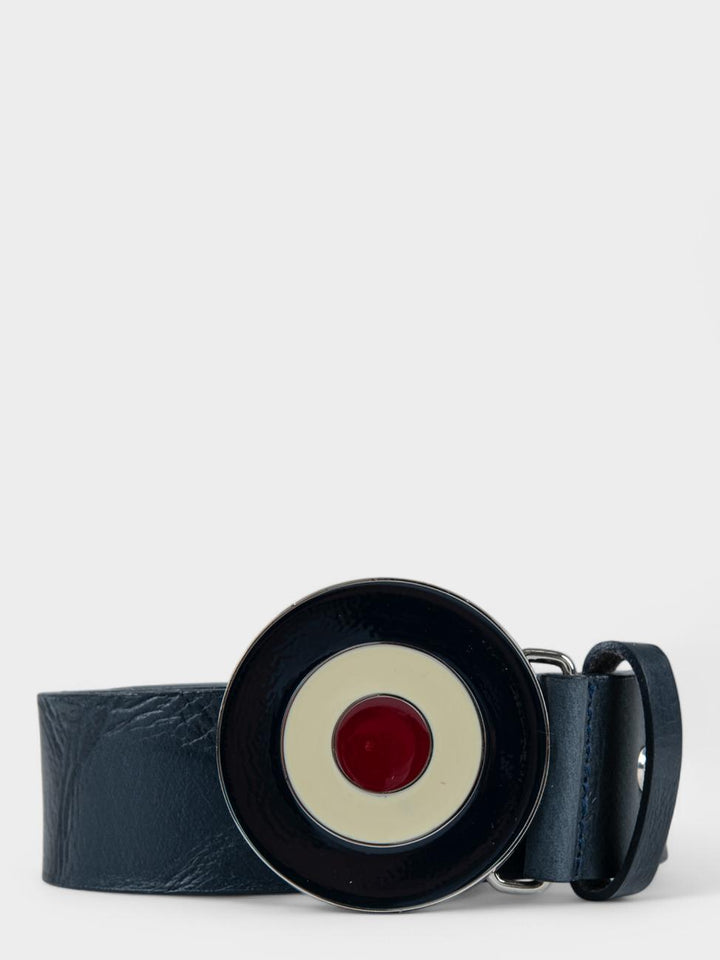 Distressed Target Buckle Belt (Leather) - Navy