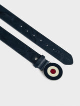 Distressed Target Buckle Belt (Leather) - Navy