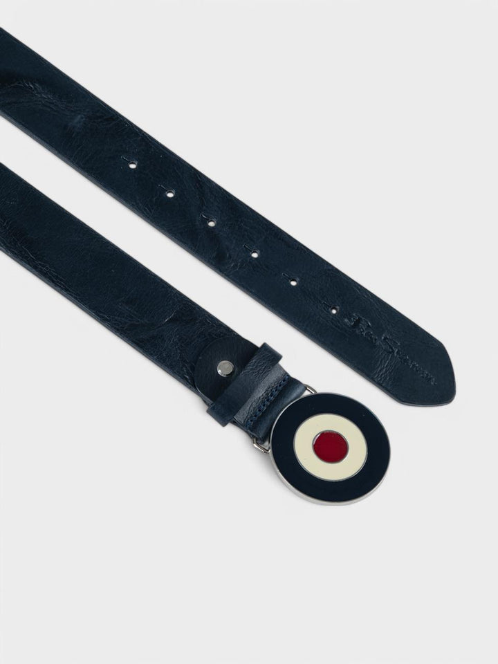Distressed Target Buckle Belt (Leather) - Navy - view 2