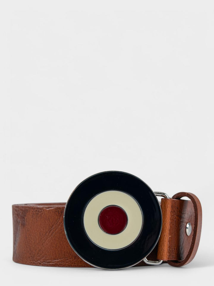 Distressed Target Buckle Belt (Leather) - Tan