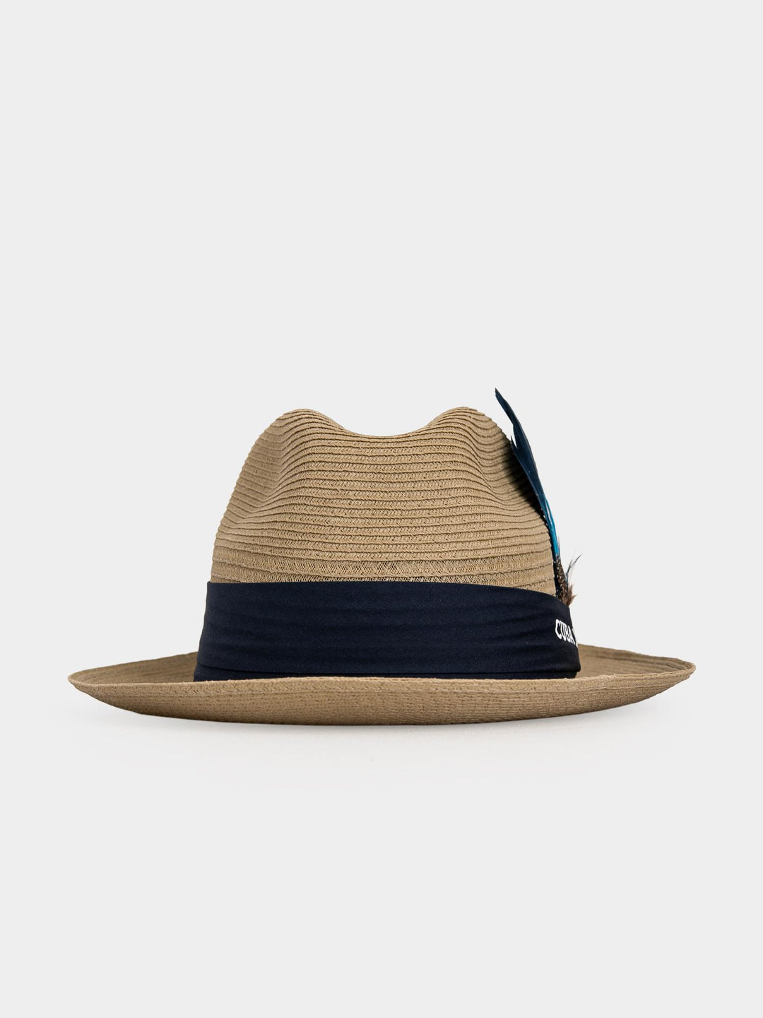 Cuba Libre Beige Fedora Straw Hat - back view highlighting handcrafted straw weave and navy band