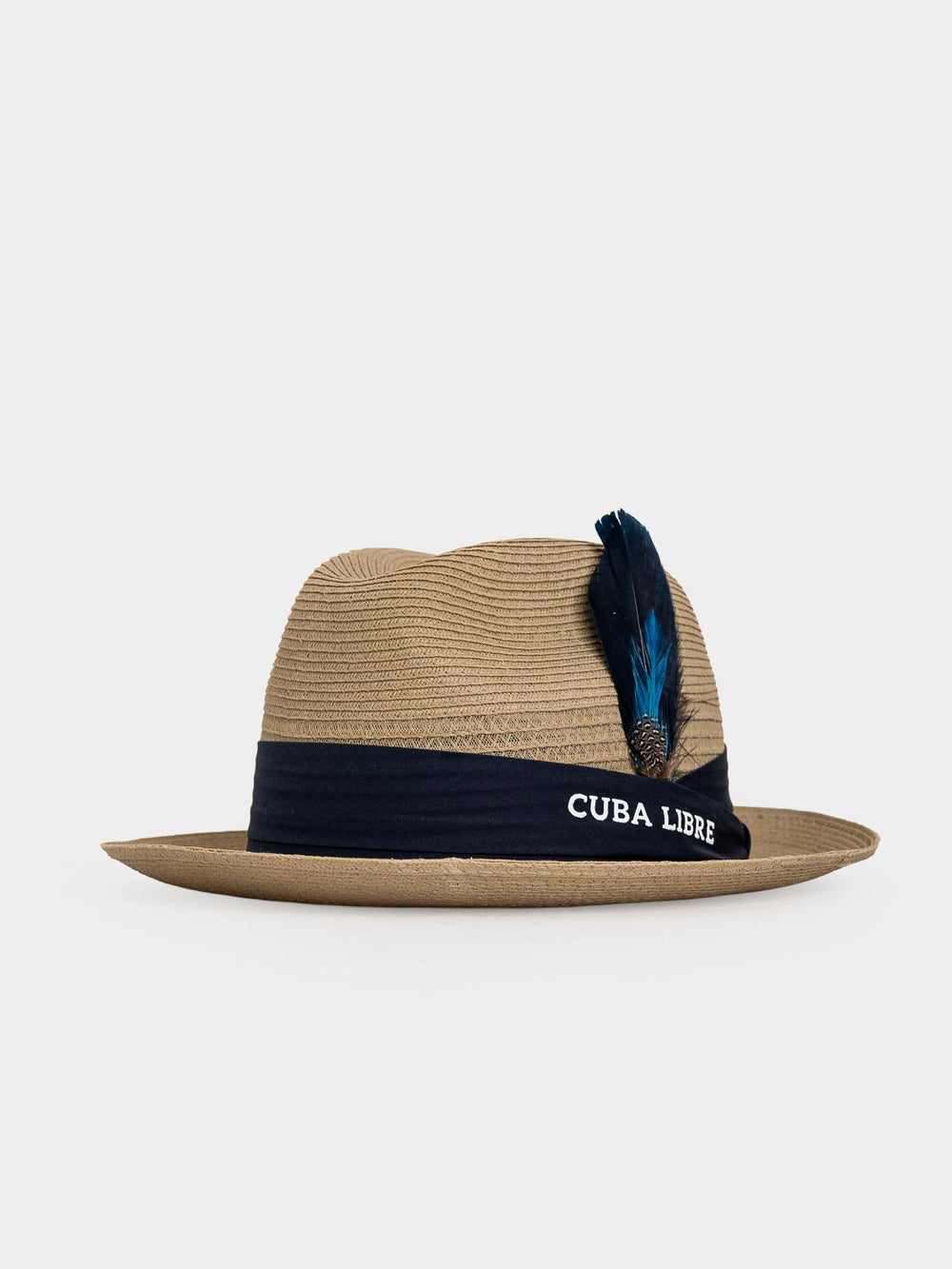 Cuba Libre Beige Straw Fedora Hat - side profile view showing wide brim and Cuba Libre band detail